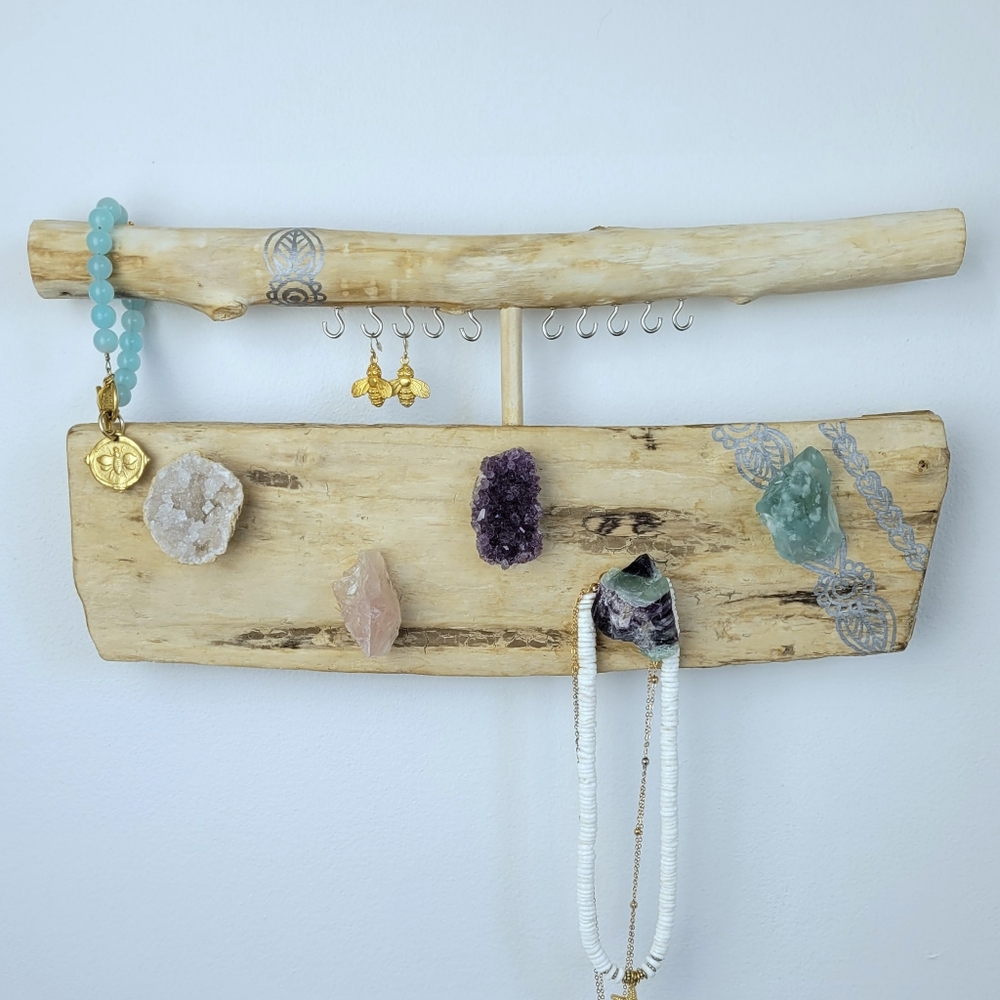 HANDMADE Crystal and Driftwood Jewelry Organizer Hanger